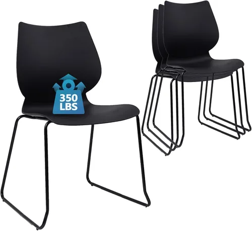 Miniatura 15 de KLASIKA Silla apilable para sala de espera, silla de oficina apilable con soporte lumbar ergonómico y patas de metal, sillas de escritorio