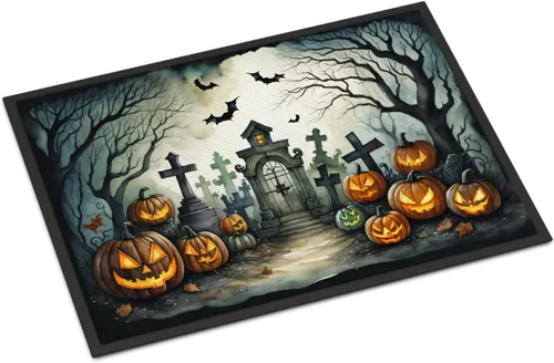 Miniatura 11 de Caroline's Treasures DAC2223MAT - Felpudo espeluznante de Halloween con gato negro de 18 x 27 pulgadas, tapete para puerta delantera