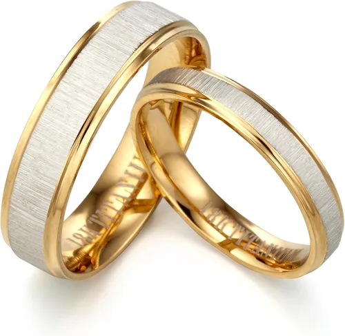 Gemini Anillo de oro amarillo de 18 quilates con grabado gratuito para él y para ella, novio y novia, para aniversario, boda, pareja, regalo del día