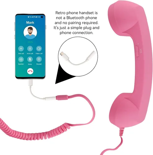 Miniatura 7 de Auricular de teléfono para teléfono celular, teléfono retro rosa con conector de 0.138 in, receptor de teléfono móvil, auriculares antiguos