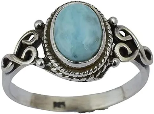 Miniatura 3 de Avicrafts Larimar - Anillo de plata de ley 925 para mujer, hecho a mano, joyería de Navidad, regalo para ella