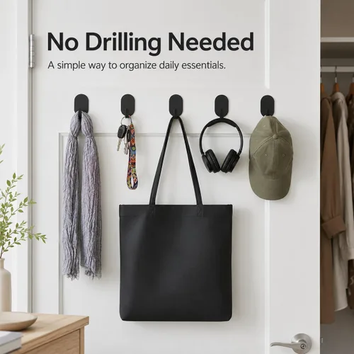 Miniatura 2 de Ganchos adhesivos de pared para colgar, paquete de 12 unidades, instalación sin taladro, ganchos extraíbles de acero inoxidable para baño, cocina