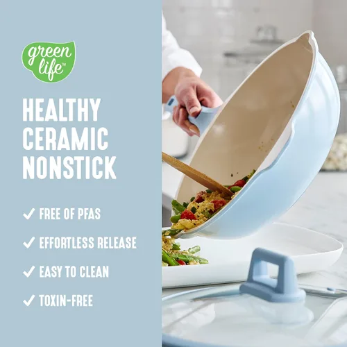 Miniatura 2 de GreenLife Antiadherente 12" (5QT) Todo en Uno Wok de Sartén Profunda con Tapa, Sartén Multiusos de Cerámica No Tóxica Libre de PFAS, Inducción, Para