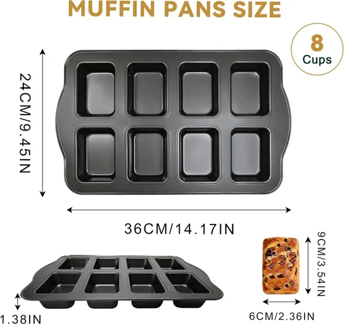 Miniatura 3 de Mini molde para pan de 8 cavidades, antiadherente de acero al carbono, bandeja para hornear mini pan de plátano, brownies y pastel de carne, apto