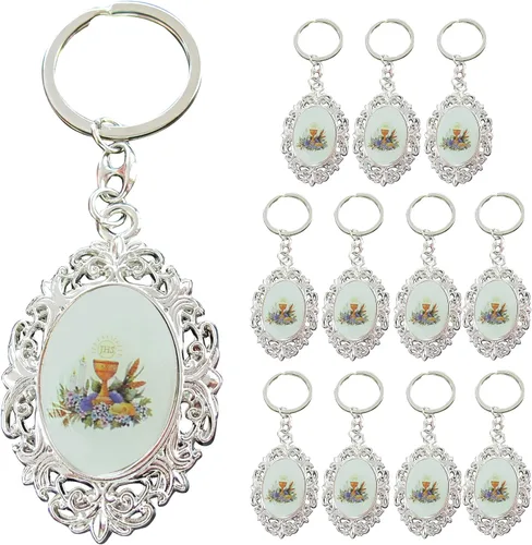 Llavero de la Primera Comunión Niño Niña Favor 12PCS - Recuerdos para Primera Comunión Nina Nino, Llavero Católico, plateado