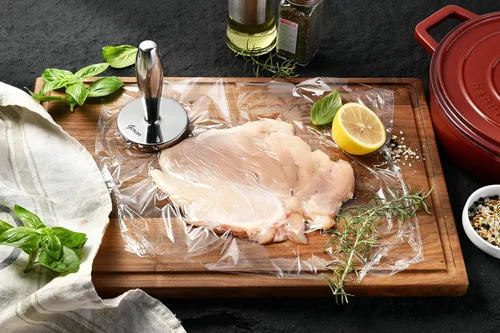 Miniatura 3 de Ablandador de Carne - Herramienta Redonda de Aplanado de Pollo de Acero Inoxidable Fundido - Funciona Genial Como Prensa para Hamburguesas - Apta
