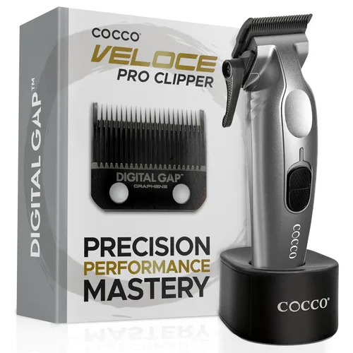 Miniatura 11 de Cocco Veloce Pro Clipper, Digital Gap Ambassador Graphene Taper Blade Profesional Clipper, Motor BLDC de alto par, totalmente metálico, inalámbrico