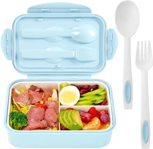Miniatura 12 de LOVINA Cajas Bento para Adultos – Contenedor de almuerzo Bento de 1100 ML para niños con cuchara y tenedor – Tamaño perfecto duradero para comida