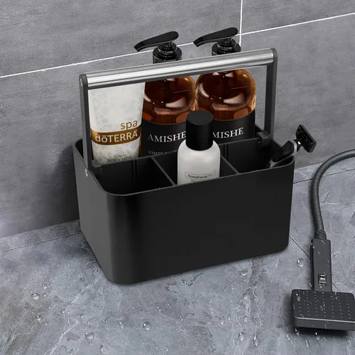 Miniatura 5 de BYUNER Organizador de Ducha Negro Portátil: Organizador de Baño de Plástico para Encimera, Organizador de Limpieza con Asa, Cesta de Ducha Rígida