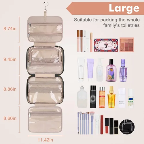 Miniatura 2 de Bolsa de aseo Wedama para mujer, bolsa de viaje grande para cosméticos, bolsa de aseo colgante para baño, bolsa de maquillaje impermeable de PVC Rosa