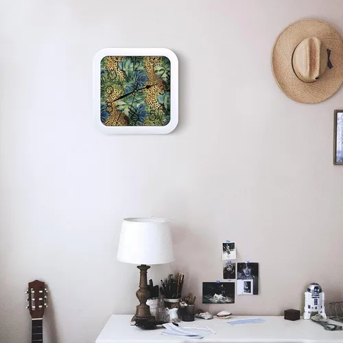 Miniatura 6 de 10" Square Modern Wall Clock,Animal Leopard Jungle Print Kitchen Clocks Wall Battery Operated,Silent Non Ticking Unique Funny Cute Wall Clock for