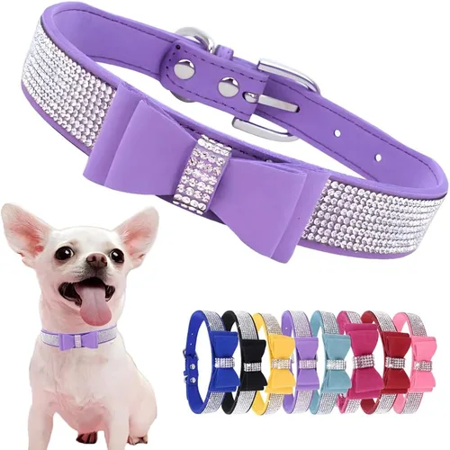 Miniatura 9 de Hotlion Collar con Pajarita de Diamantes de Imitación para Perro, Collar Bonito y Brillante con Cristales de Diamante para Cachorros, Gatito