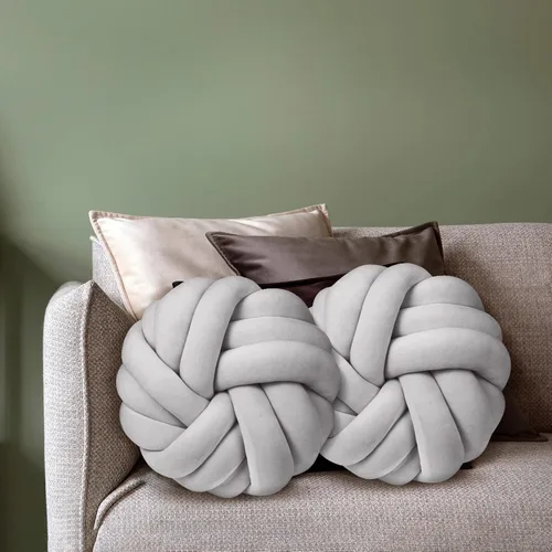 Miniatura 7 de Fumete 2 piezas almohadas de nudo redondas de 14 pulgadas, almohada de bola de nudo de felpa suave hecha a mano, cojín decorativo moderno anudado