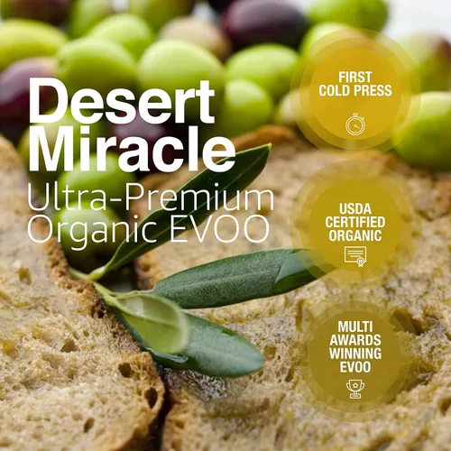 Miniatura 4 de DESERT MIRACLE Aceite de oliva marroquí rico en polifenoles prensado en frío, aceite de oliva virgen extra con altos polifenoles, orgánico, primer