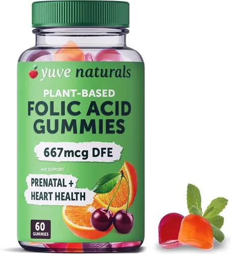 Yuve Gomitas prenatales para mujeres – Ácido fólico 667 mcg DFE – Gomitas de vitaminas para el embarazo – Apoyo hormonal y ácido fólico – Vegano y
