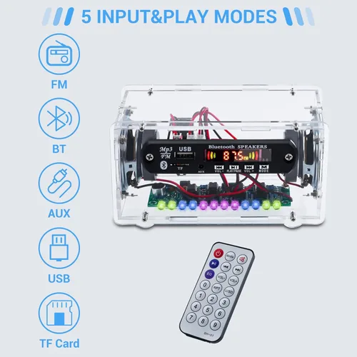 Miniatura 7 de MiOYOOW Kit de altavoz Bluetooth DIY con radio F, kit de práctica de soldadura electrónica, mini amplificador de sonido para el hogar, kit