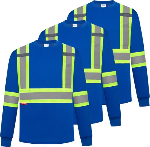 ProtectX Camisas de manga larga de alta visibilidad, camiseta de seguridad reflectante de alta visibilidad para hombres y mujeres, camisa de Azul