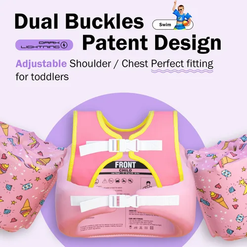 Miniatura 6 de Dark Lightning Chaleco de natación para niños de 2, 3, 4, 5, 6 y 7 años, flotadores para niños pequeños con alas de brazo de 30 a 50 libras, chaleco