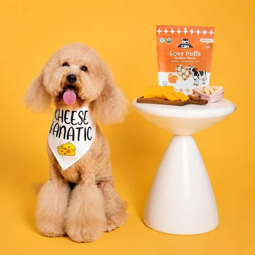 Miniatura 5 de Lord Jameson Cheddar Charm Colección Love Puffs ligeros y crujientes Golosinas orgánicas para perros, receta de queso, sin gluten, sin