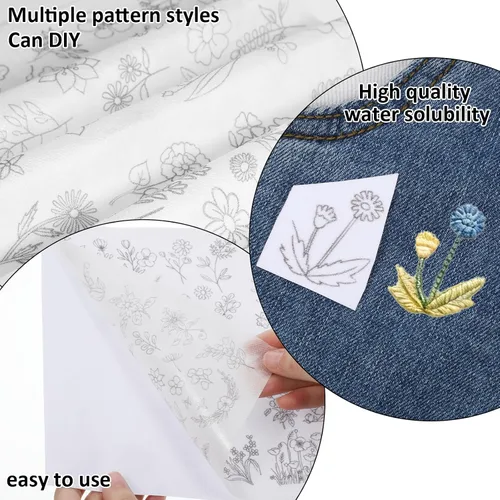 Miniatura 5 de 122 patrones de bordado, solubles en agua, papel de bordado de puntada, estabilizadores de bordado, patrones de desgarro, estabilizador soluble