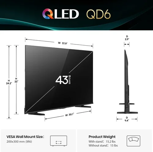 Miniatura 3 de Hisense Serie QD6 de 43 pulgadas (43QD6QF, modelo 2025) QLED 4K UHD Smart Fire TV, control remoto por voz con Alexa, Dolby Vision, Dolby Atmos