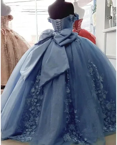 Miniatura 2 de TRHTX Vestidos de quinceañera de encaje con cuentas, vestido de baile hinchado con hombros descubiertos, vestidos de graduación 2022 Sweet 15 16