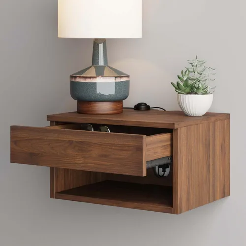 Miniatura 6 de Nathan James - Mesita de noche Jackson montada en pared, flotante para dormitorio, con cajón de almacenamiento y estante abierto moderno, nogal