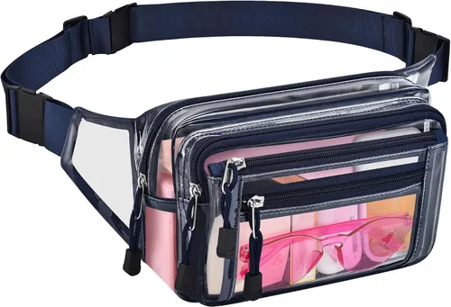 Miniatura 13 de Riñonera transparente aprobada por estadios para mujeres, para el trabajo, bolsa de cintura multiusos para viajes y eventos deportivos, Aguamarina