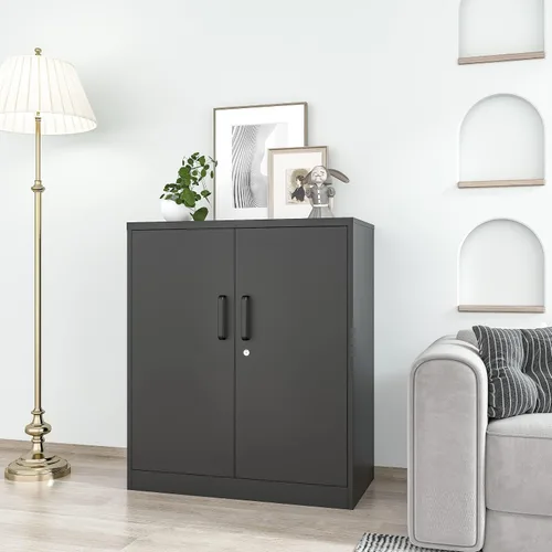 Miniatura 6 de Armario de garaje de metal de 36 pulgadas de alto, gabinetes de almacenamiento de 2 puertas, caninete de herramientas de acero utilitario, caninetes