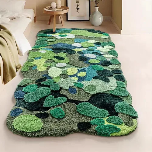 Miniatura 12 de Alfombra de musgo estéreo 3D irregulares con flores naturales, margaritas y musgo, para sala de estar, dormitorio, decoración estética del hogar