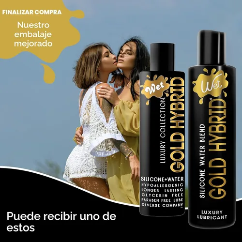 Miniatura 6 de Wet Lubricante híbrido Gold de silicona y a base de agua Rendimiento duradero, fórmula premium Fabricado sin glicerina ni parabenos Lubricante