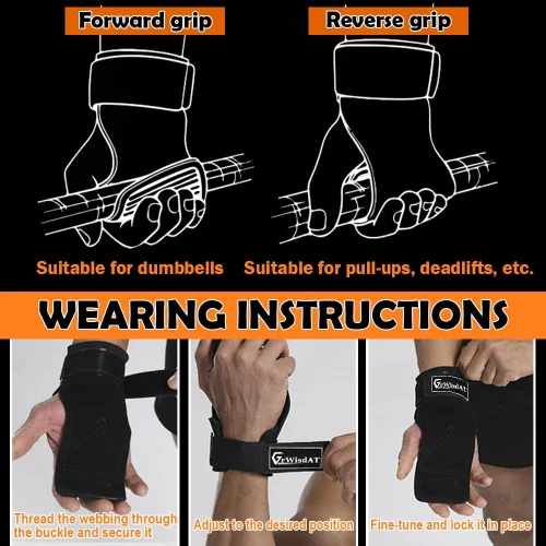 Miniatura 2 de Correa de muñeca para levantamiento de pesas, agarres de cuero de doble capa, correas ajustables para levantamiento de pesas para entrenar