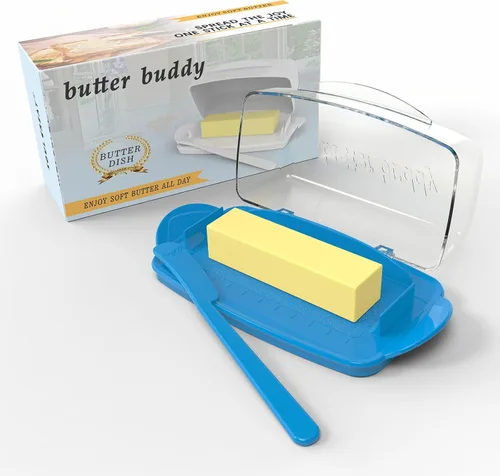 Miniatura 12 de Plato de Mantequilla con Tapa y Cuchillo, Platos de Mantequilla Grandes de Plástico con Tapa de Bisagra Transparente y Fácil de Voltear, Fondo