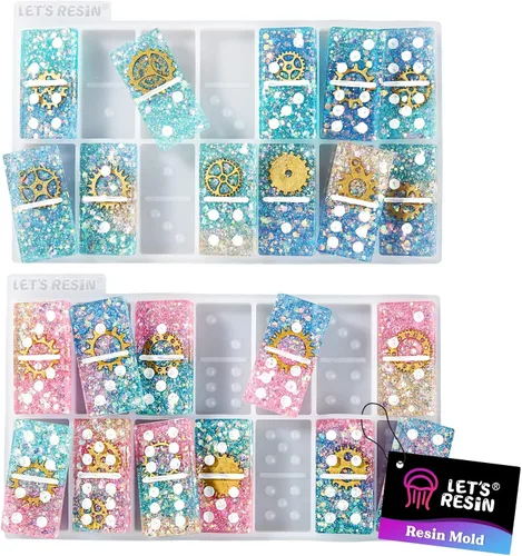 LET'S RESIN Moldes de Resina, Molde de Epoxi de Dominó Doble 6 Tamaño Estándar, Moldes Brillantes para Fundición de Resina, Moldes de Silicona para