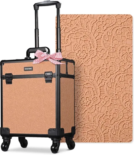 Miniatura 18 de BYOOTIQUE estuche rodante para maquillaje 4 en 1, con cerradura, maletín tipo trolley para cosméticos, con 4 ruedas extraíbles, organizador de viaje