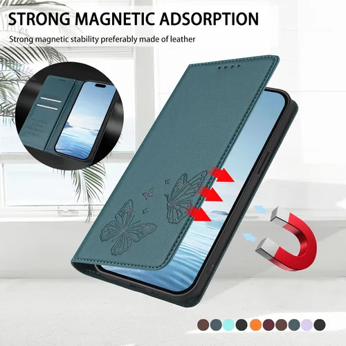 Miniatura 26 de Butterfly Embossed Leather Wallet Flip Case for Motorola Moto E22i 4G, Magnetic Closure, RFID Blocking Cover, Card Holder Black.