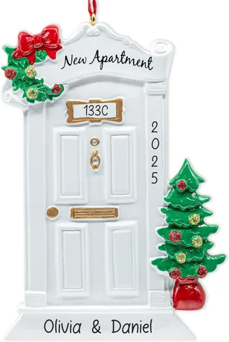 Miniatura 15 de Adorno de Navidad personalizado para el nuevo hogar 2026 Puerta negra con cinta de purpurina recuerdo único para el árbol de Navidad – Primer año