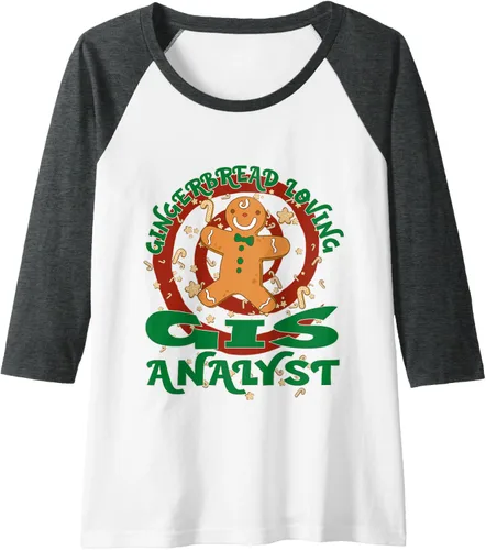 Miniatura 9 de GIS Analyst Job Gingerbread - Camiseta de béisbol raglán de Navidad, Negro