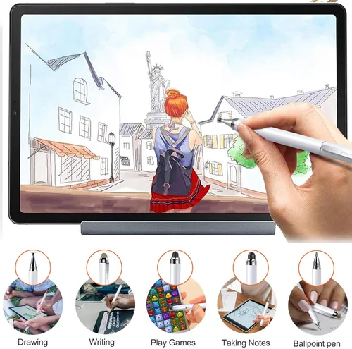 Miniatura 2 de Lápiz capacitivo para pantalla táctil - Versátil lápiz óptico 4 en 1 de alta sensibilidad y precisión, universal para iPad, iPhone, Samsung, Blanco