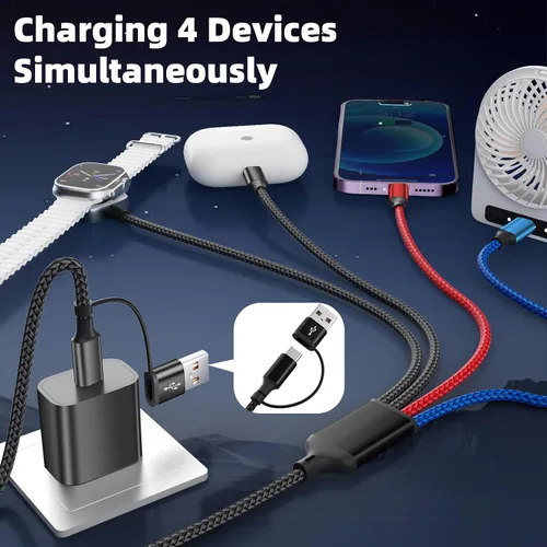 Miniatura 4 de Cruise Essentials Cable de Carga 4 en 2 para Cargador Apple iWatch/iPhone 17/Lightning/Micro, Cable Cord de Carga Múltiple de Viaje Compatible