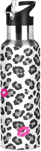 Miniatura 8 de Bold Black Gray Leopard Spots White Stainless Steel Vacuum Insulated Water Bottle 20 Oz Leakproof Water Bottles, BPA-Free Sports Water Bottle