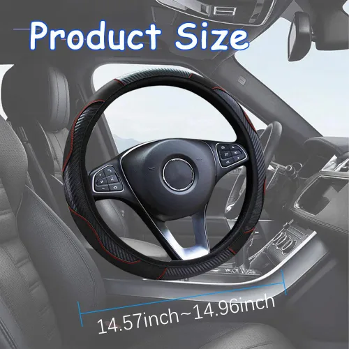 Miniatura 2 de Funda de volante de automóvil, funda de volante de carbono de 15 pulgadas, accesorios de volante antideslizantes transpirables para hombres