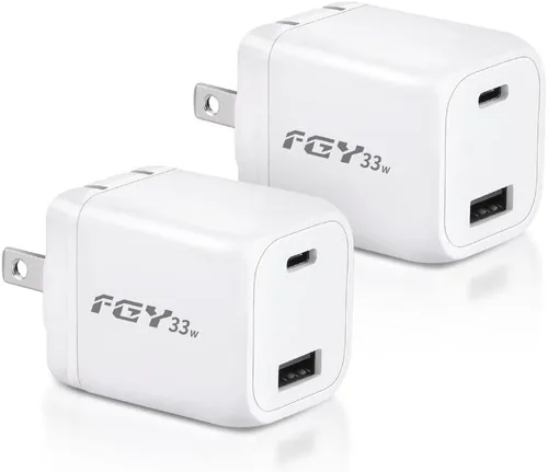 FGY Cargador de pared USB C, cargador rápido GaN II de 30 W, bloque de carga de doble puerto, carga rápida para iPhone17/16/15/14 Pro
