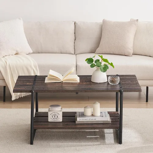 Miniatura 4 de Mesa auxiliar para sala de estar, mesas de sala de estar de 2 niveles, mesa de centro moderna para sala de estar, mesa de centro de madera