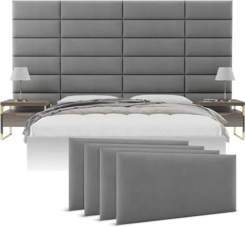 Miniatura 46 de Cabeceras tapizadas Vänt - Paneles de pared para montar en la pared tamaño Queen/Full - Champán neutro metálico - Juego de 4 paneles