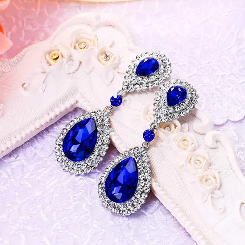 Miniatura 3 de BriLove Aretes colgantes de cristal para novia de moda para mujer, Cristal
