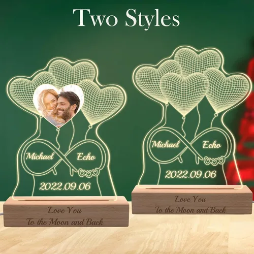 Miniatura 3 de Regalo para ella, lámpara nocturna de acrílico infinito 3D personalizada con imagen, luz nocturna con foto personalizada, placas acrílicas