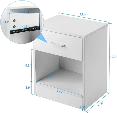 Miniatura 2 de Juego de 2 mesitas de noche con cajón de almacenamiento para el hogar, dormitorio, oficina