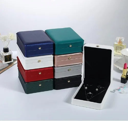 Miniatura 6 de Conjunto de joyas de boda Caja de cuero premium collar pendiente anillo expositor soporte de almacenamiento (negro)