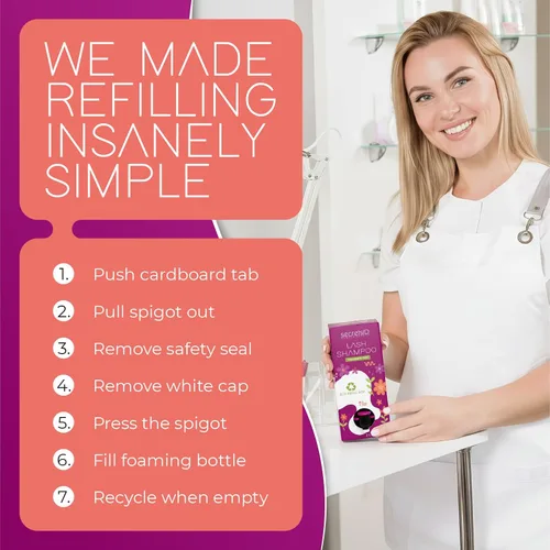 Miniatura 5 de Champú profesional de pestañas para extensiones – 2 litros de recarga ecológica a granel + 50 tarjetas de cuidado posterior – Limpiador de pestañas